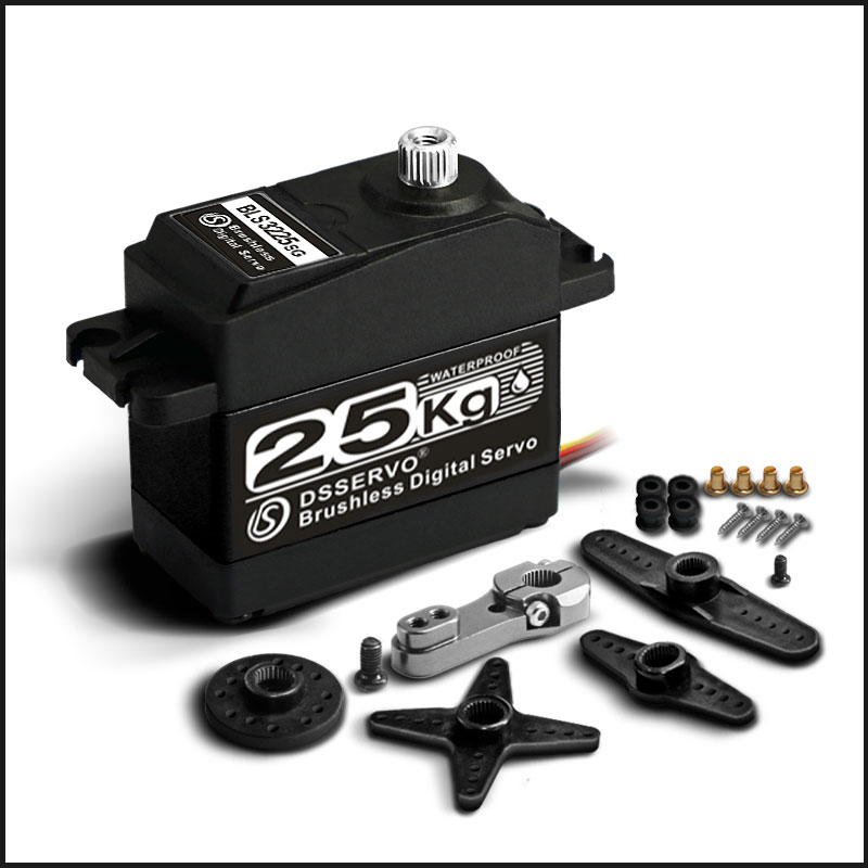 DSSERVO BLS3225 black 25kg-class brushless digital servo with horn and mounting accessories