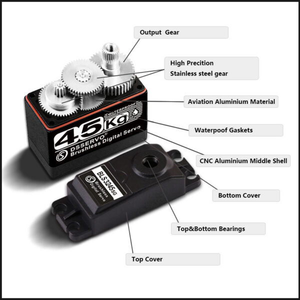 DSSERVO BLS3245 brushless servo stainless steel gears aluminum middle shell gaskets and bearings