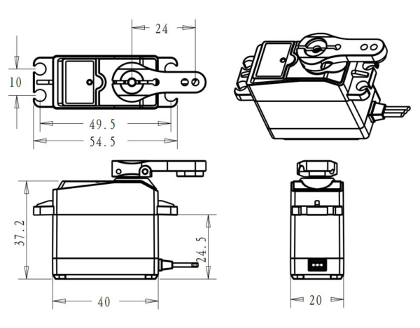 DSSERVO BLS3335 all-metal brushless servo mechanical line drawing with 40 mm body and mounting dimensions