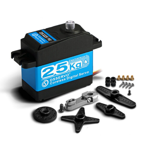 DSSERVO DS3225 PRO 25kg-class coreless digital servo with servo horns and mounting accessories