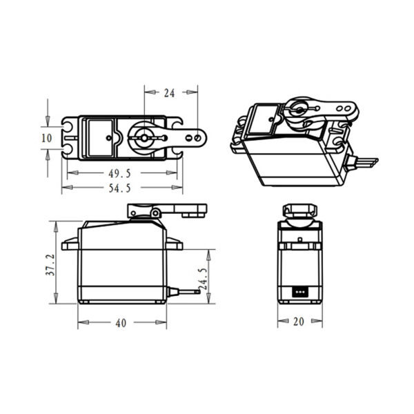 DSSERVO DS3235 PRO servo mechanical drawing 40 mm body length 20 mm width