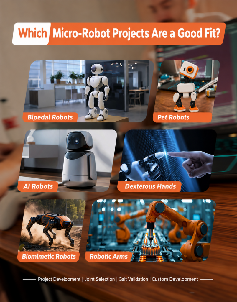 Illustrative robot project collage; not a photograph of Microduck or our replica.